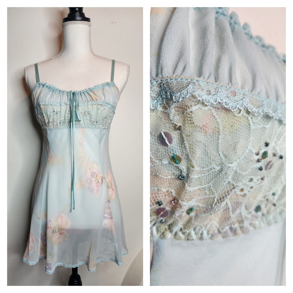 Victoria's Secret VNT Silk Embellished Floral Lace Babydoll Slip Dress | Medium